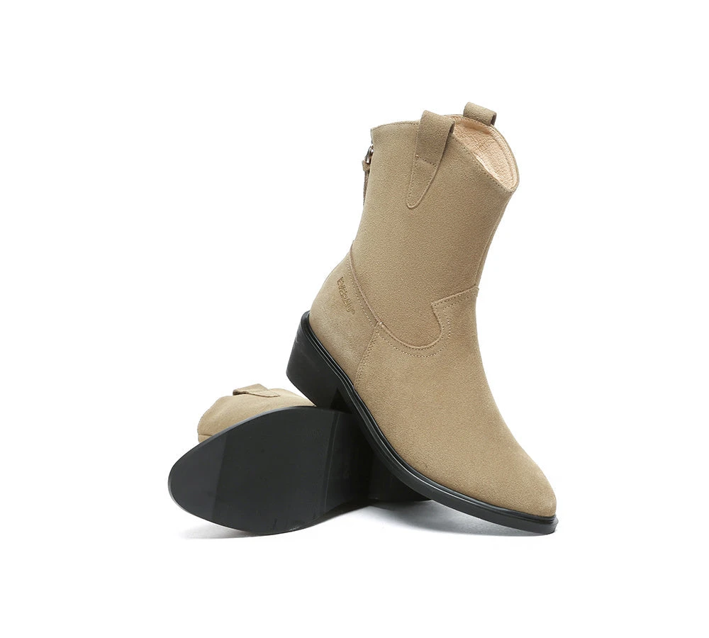 Women Leather Boots Zipper Pointed Toe Block Heeled Boots Lewis 6 Women Leather Boots Zipper Pointed Toe Block Heeled Boots Lewis - Image 4