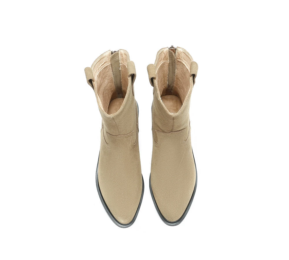 Women Leather Boots Zipper Pointed Toe Block Heeled Boots Lewis 9 Women Leather Boots Zipper Pointed Toe Block Heeled Boots Lewis - Image 7