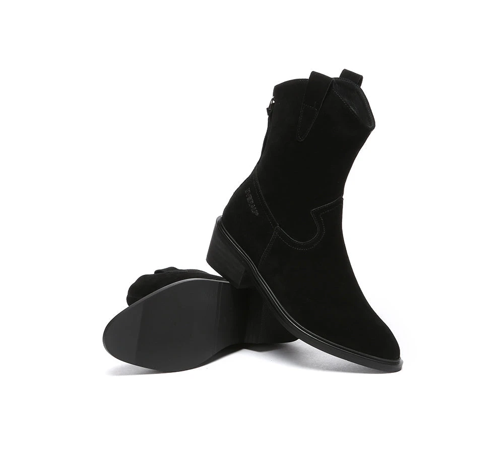 Women Leather Boots Zipper Pointed Toe Block Heeled Boots Lewis 12 Women Leather Boots Zipper Pointed Toe Block Heeled Boots Lewis - Image 10