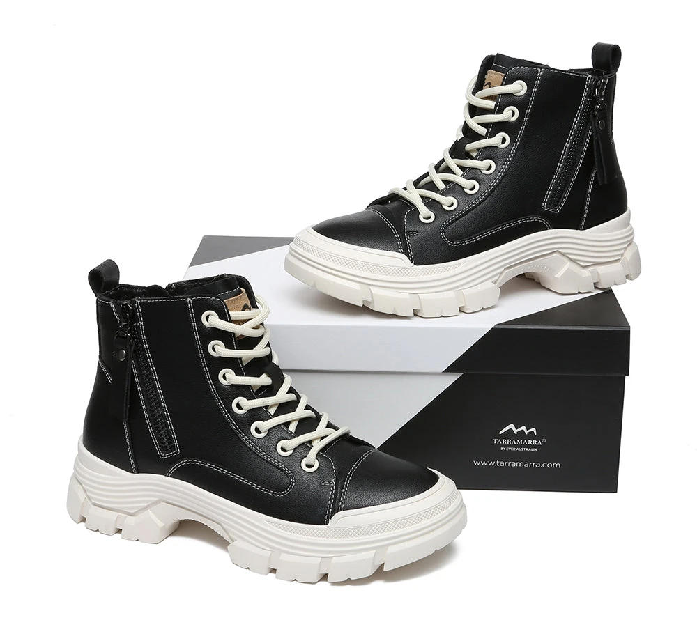 Women Leather Boots Lace-Up Zipper Chunky Boots Lorrine 12 Women Leather Boots Lace-Up Zipper Chunky Boots Lorrine - Image 10