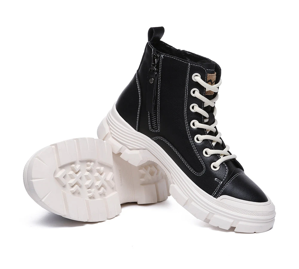 Women Leather Boots Lace-Up Zipper Chunky Boots Lorrine 11 Women Leather Boots Lace-Up Zipper Chunky Boots Lorrine - Image 9