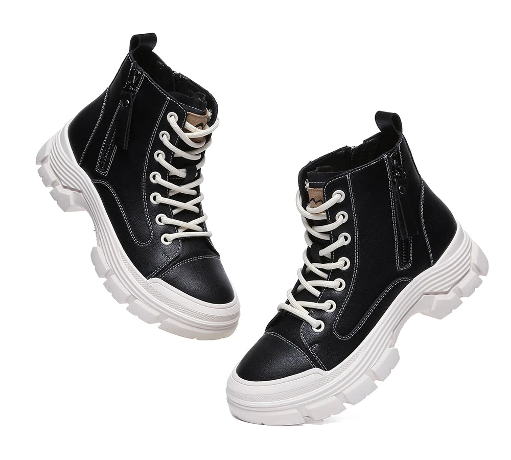 Women Leather Boots Lace-Up Zipper Chunky Boots Lorrine 13 Women Leather Boots Lace-Up Zipper Chunky Boots Lorrine - Image 11