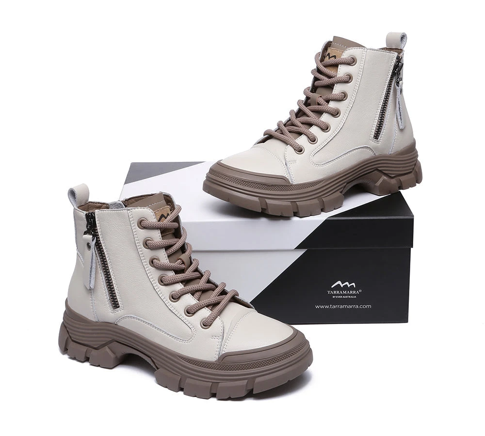 Women Leather Boots Lace-Up Zipper Chunky Boots Lorrine 6 Women Leather Boots Lace-Up Zipper Chunky Boots Lorrine - Image 4