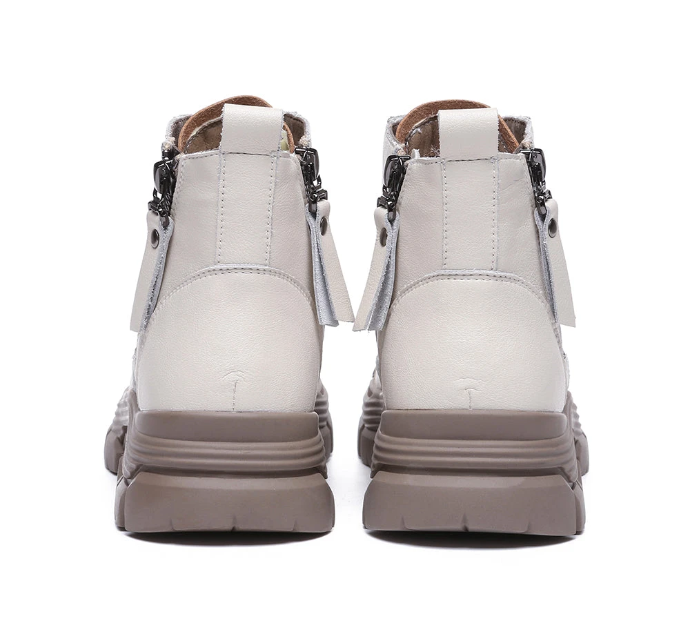 Women Leather Boots Lace-Up Zipper Chunky Boots Lorrine 9 Women Leather Boots Lace-Up Zipper Chunky Boots Lorrine - Image 7