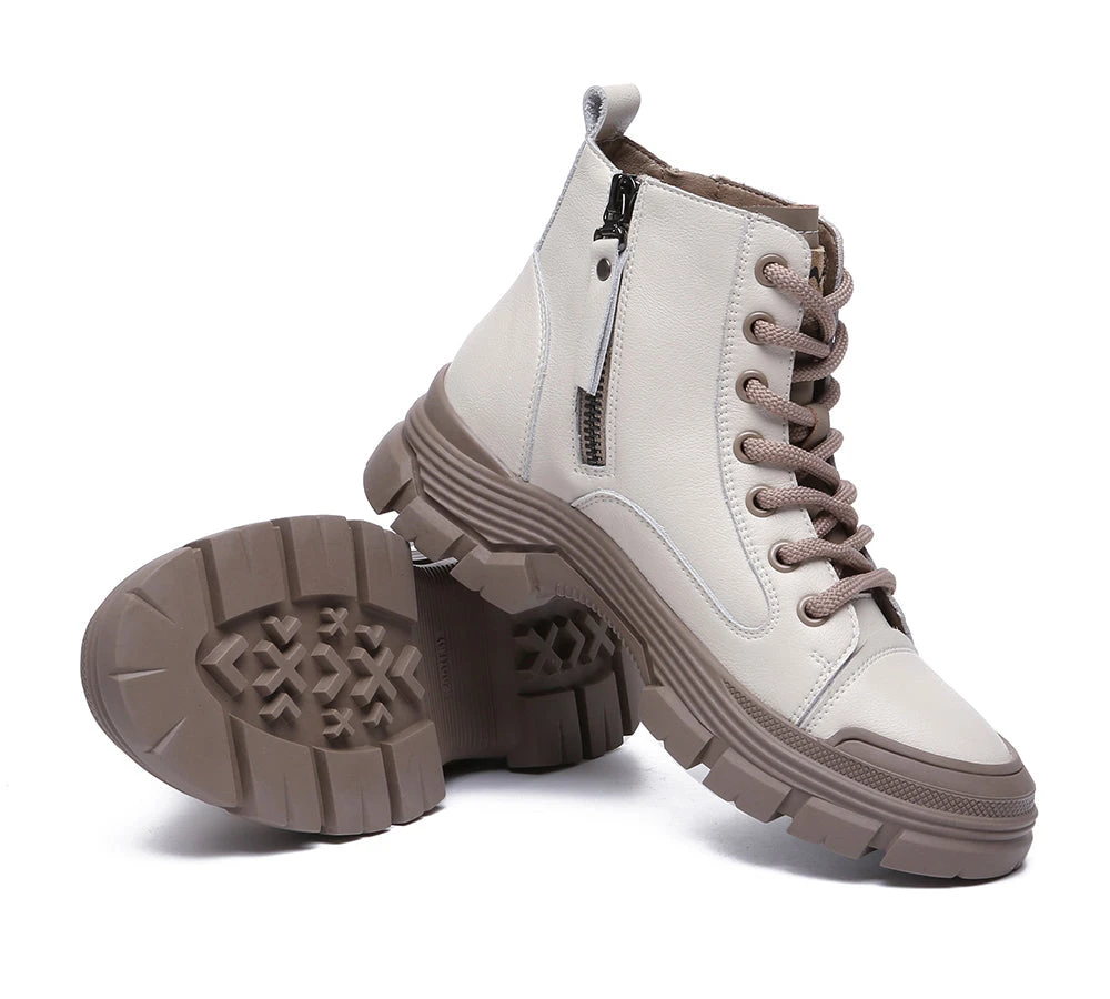 Women Leather Boots Lace-Up Zipper Chunky Boots Lorrine 5 Women Leather Boots Lace-Up Zipper Chunky Boots Lorrine - Image 3