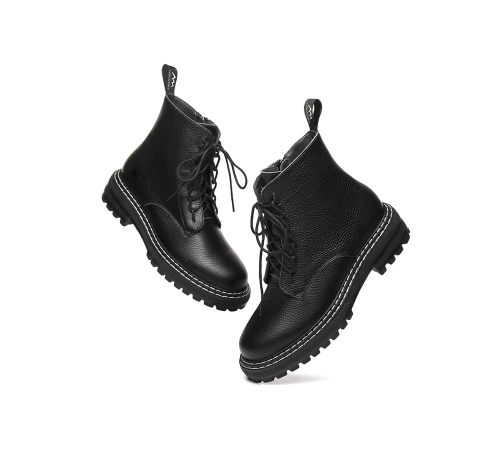 Women Leather Boots Black Zipper Chunky Marten Boots Leona 7 Women Leather Boots Black Zipper Chunky Marten Boots Leona - Image 5