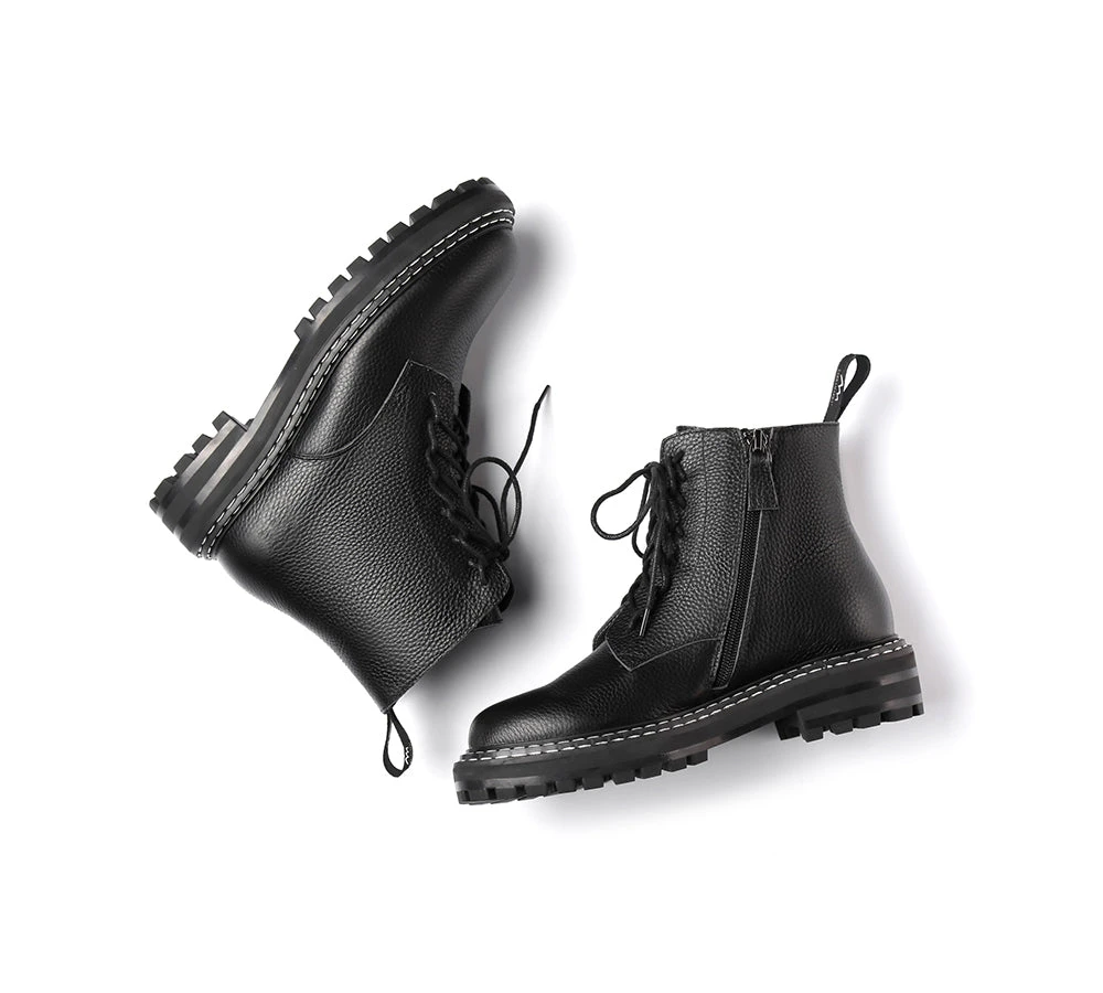 Women Leather Boots Black Zipper Chunky Marten Boots Leona 8 Women Leather Boots Black Zipper Chunky Marten Boots Leona - Image 6