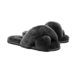 UGG Slides Sheepskin Wool Crossover Fluffy Slides Linty -Shoe Store slides as ugg crossover slides linty 2