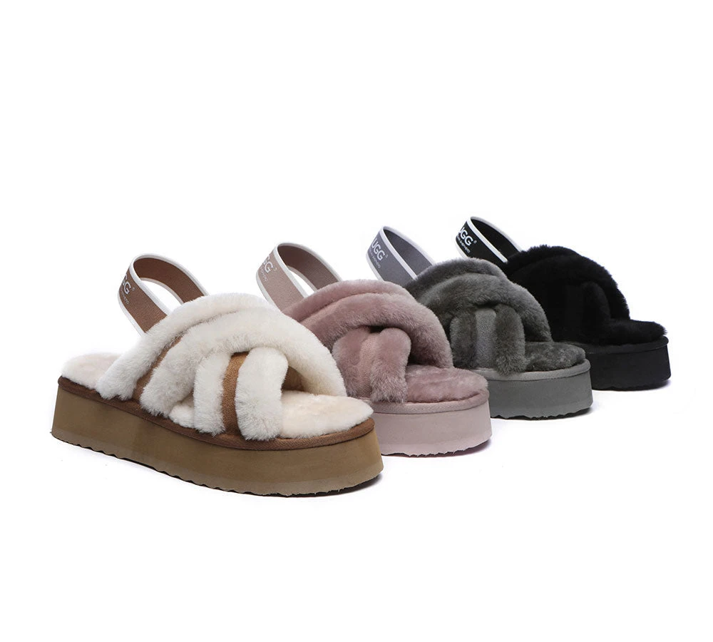 UGG Slides Women High Platform Cross-Over Fluffy Sandals Aditi 3 UGG Slides Women High Platform Cross-Over Fluffy Sandals Aditi