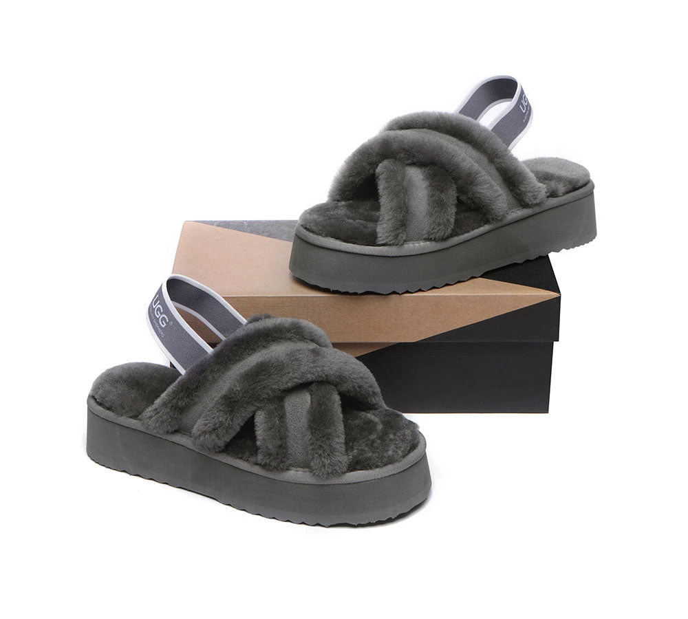 UGG Slides Women High Platform Cross-Over Fluffy Sandals Aditi 21 UGG Slides Women High Platform Cross-Over Fluffy Sandals Aditi - Image 19