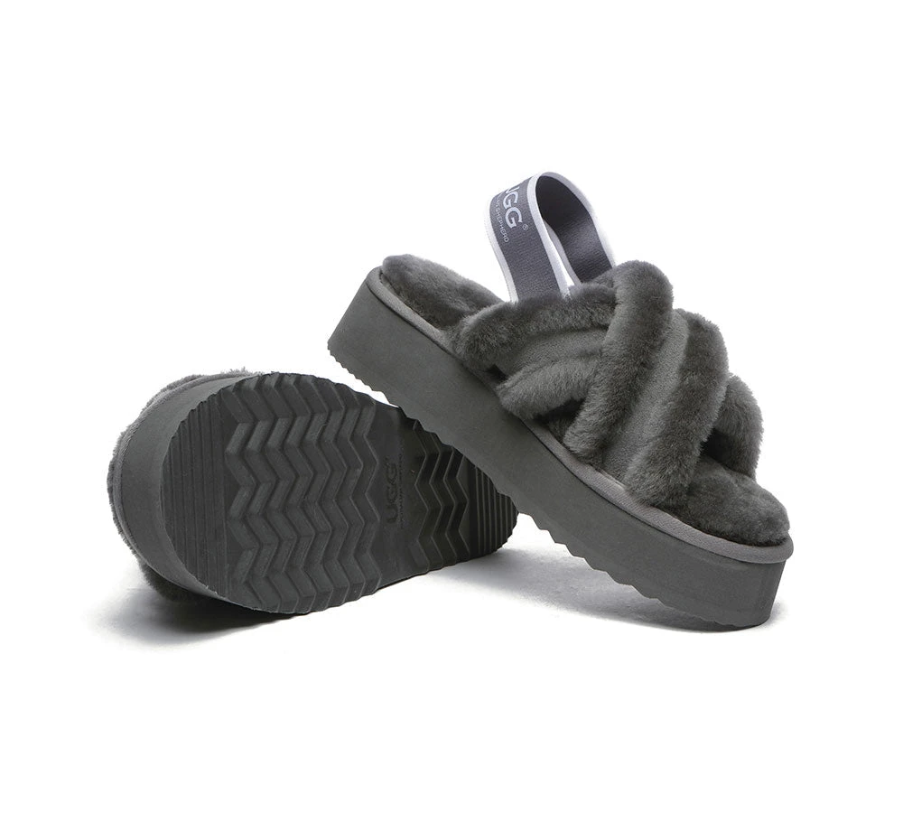 UGG Slides Women High Platform Cross-Over Fluffy Sandals Aditi 20 UGG Slides Women High Platform Cross-Over Fluffy Sandals Aditi - Image 18