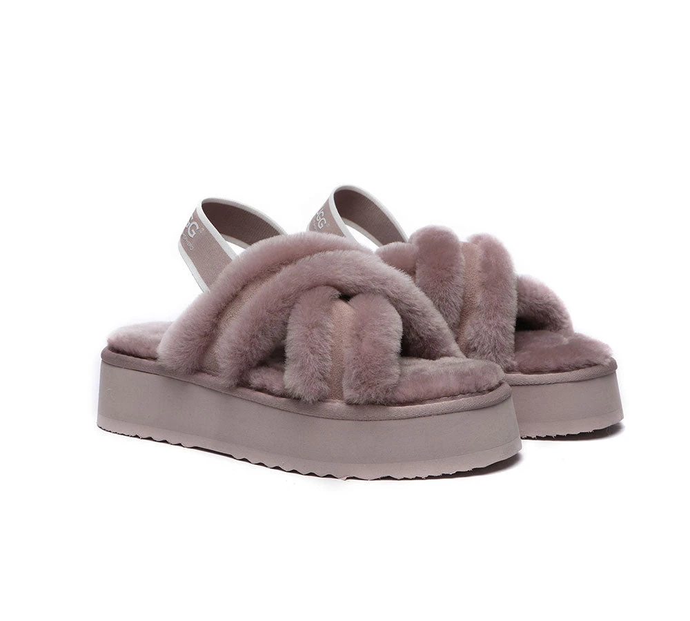 UGG Slides Women High Platform Cross-Over Fluffy Sandals Aditi 12 UGG Slides Women High Platform Cross-Over Fluffy Sandals Aditi - Image 10