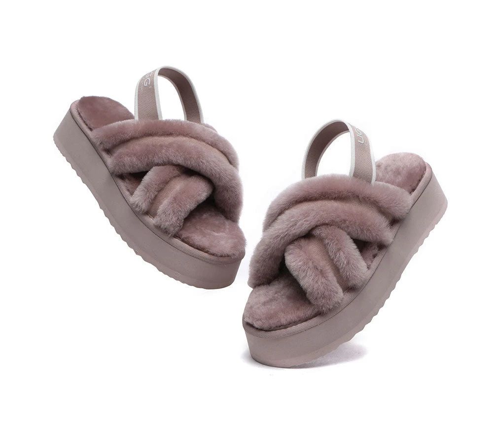 UGG Slides Women High Platform Cross-Over Fluffy Sandals Aditi 15 UGG Slides Women High Platform Cross-Over Fluffy Sandals Aditi - Image 13
