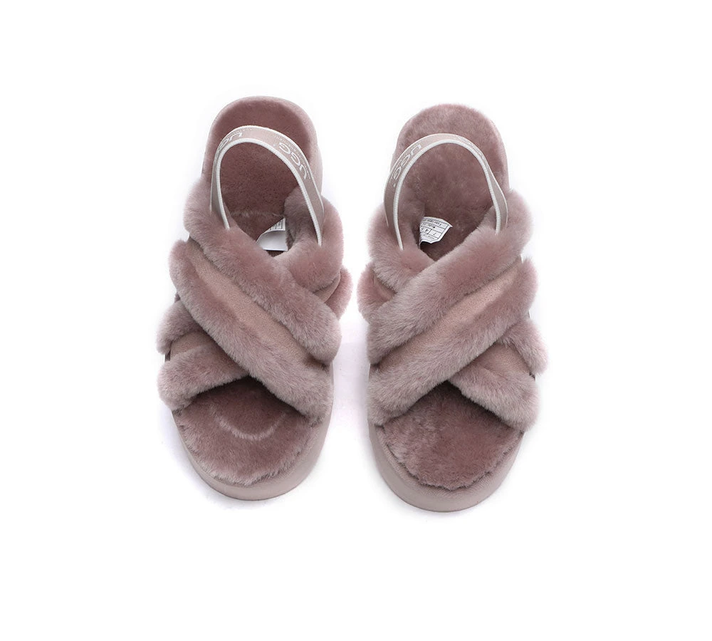 UGG Slides Women High Platform Cross-Over Fluffy Sandals Aditi 16 UGG Slides Women High Platform Cross-Over Fluffy Sandals Aditi - Image 14