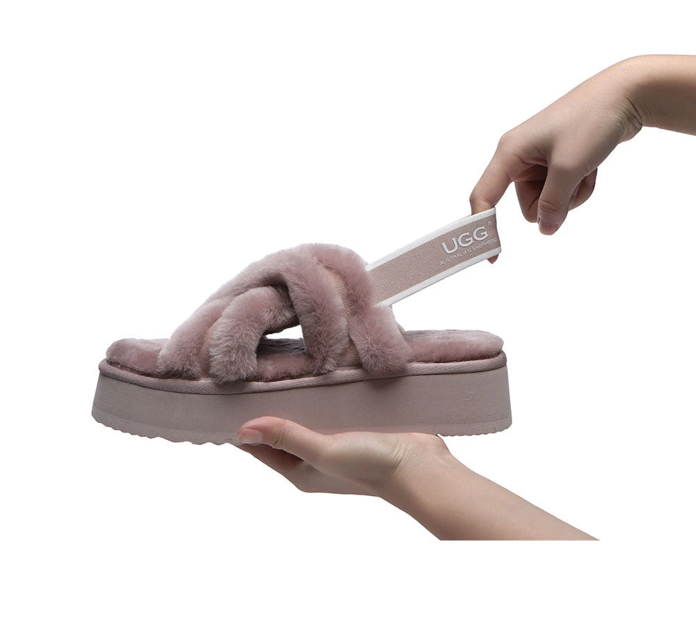 UGG Slides Women High Platform Cross-Over Fluffy Sandals Aditi 18 UGG Slides Women High Platform Cross-Over Fluffy Sandals Aditi - Image 16
