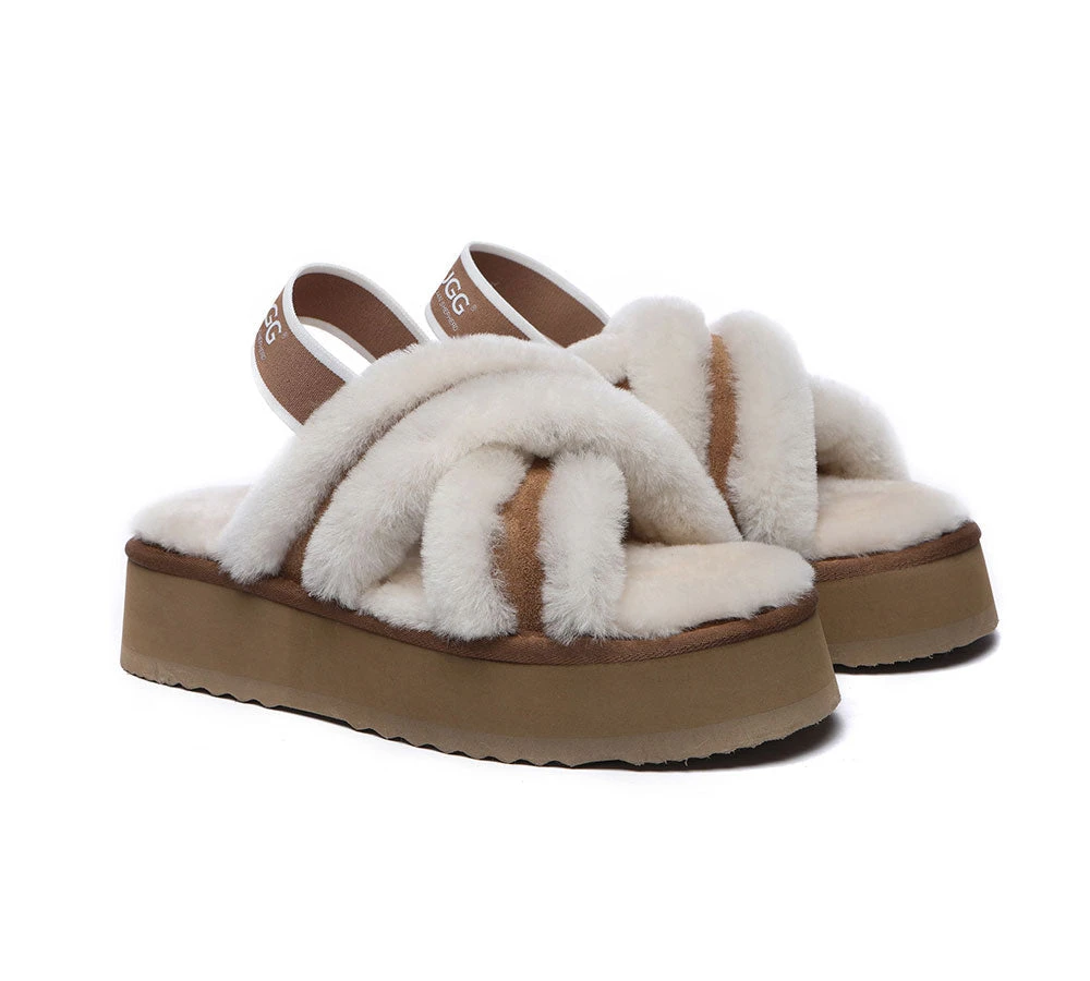 UGG Slides Women High Platform Cross-Over Fluffy Sandals Aditi 5 UGG Slides Women High Platform Cross-Over Fluffy Sandals Aditi - Image 3