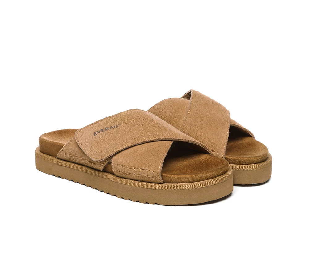 Women Sandals Suede Adjustable Crossover Slip-on Summer Slides Lilac 5 Women Sandals Suede Adjustable Crossover Slip-on Summer Slides Lilac - Image 3