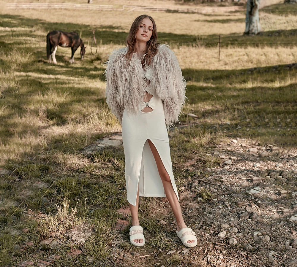 UGG Women Slides Curly Sheepskin Wool Slip-on Sandals Flats Croft 4 UGG Women Slides Curly Sheepskin Wool Slip-on Sandals Flats Croft - Image 2