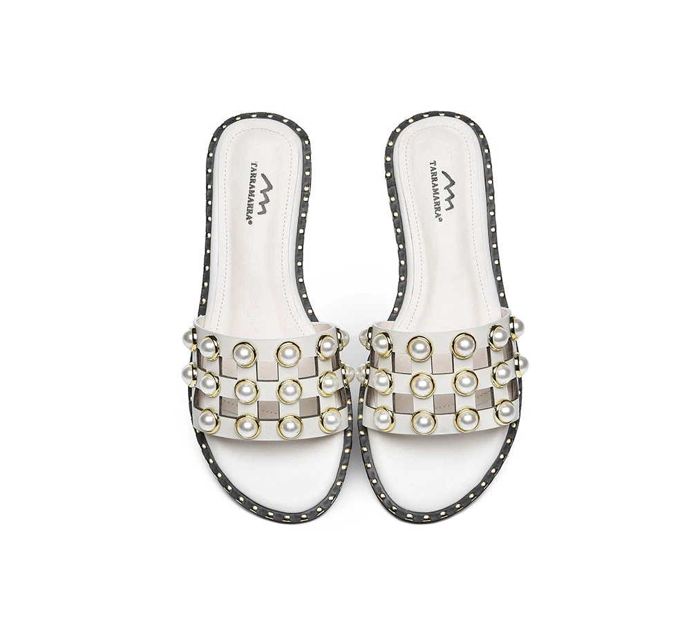 Women Leather Flats Slides With Pearls Junia 9 Women Leather Flats Slides With Pearls Junia - Image 7