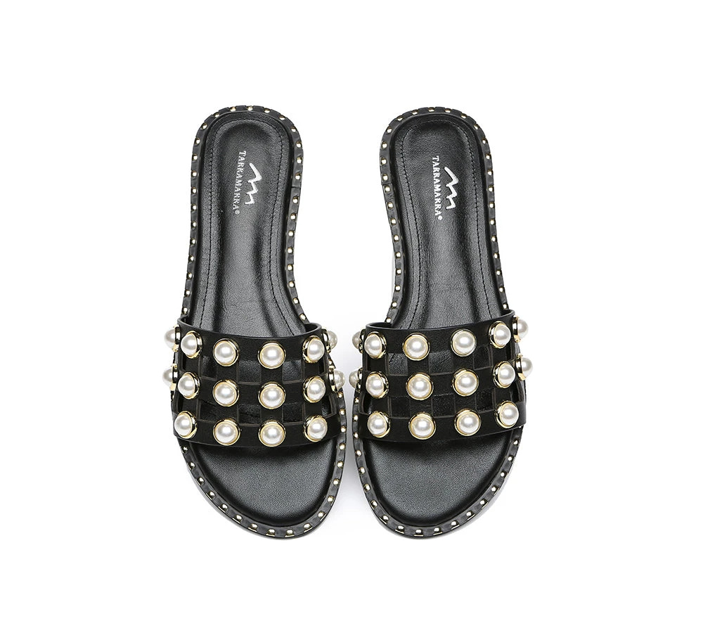 Women Leather Flats Slides With Pearls Junia 15 Women Leather Flats Slides With Pearls Junia - Image 13