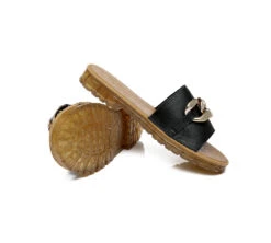 Women Leather Slides Ultra Soft Footbed Flats Jianna -Shoe Store slides leather flat slides women jianna ultra soft footbed 4