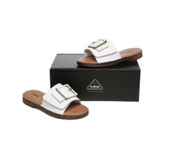 Women Leather Flats Buckle Top Ultra Soft Slides Summer Sandals Bera -Shoe Store slides women leather buckle top ultra soft slides bera 4