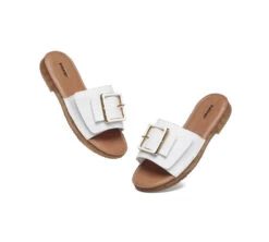 Women Leather Flats Buckle Top Ultra Soft Slides Summer Sandals Bera -Shoe Store slides women leather buckle top ultra soft slides bera 5