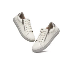 Zip Decor Low-Top Leather White Sneakers Women Chloe -Shoe Store sneaker zip up low top leather white sneakers women chloe 6