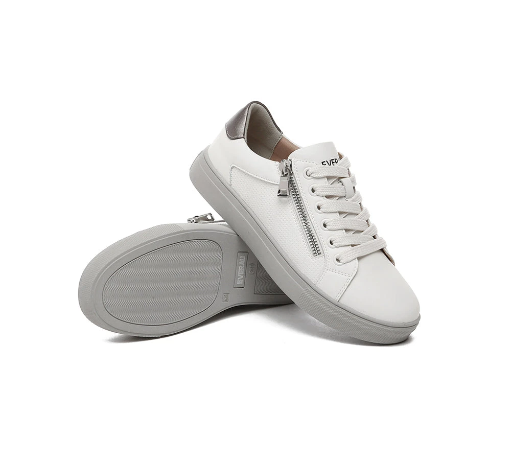 Women Leather Zip Decor Low-top White Sneakers Chloe 4 Women Leather Zip Decor Low-top White Sneakers Chloe - Image 2