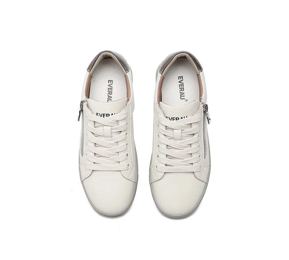 Women Leather Zip Decor Low-top White Sneakers Chloe 8 Women Leather Zip Decor Low-top White Sneakers Chloe - Image 6