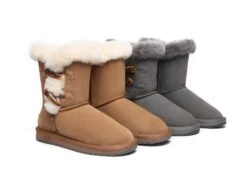 Women Short Boots Talia Twin Face Sheepskin Double Horn Toggle Closure