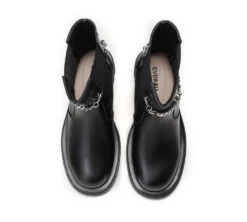 Women Leather Ankle Boots With Removable Metal Chain Decor Cheska -Shoe Store ugg boots black leather ankle boots with removable metal chain decor women cheska 4