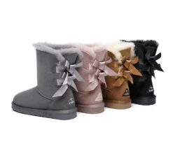 Women Boots Double Baily Short Back Bow Sheepskin Wool