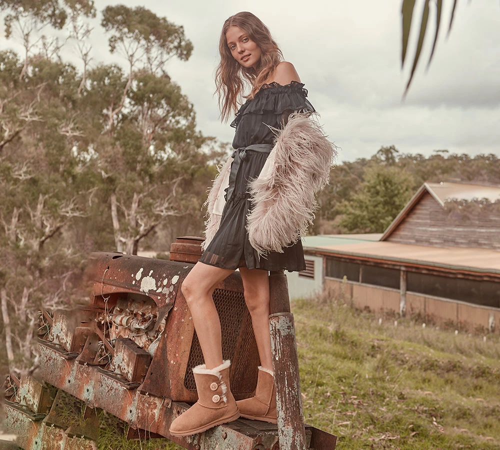 Twin Button Short Sheepskin Wool Water Resistant Boots 4 Twin Button Short Sheepskin Wool Water Resistant Boots - Image 2