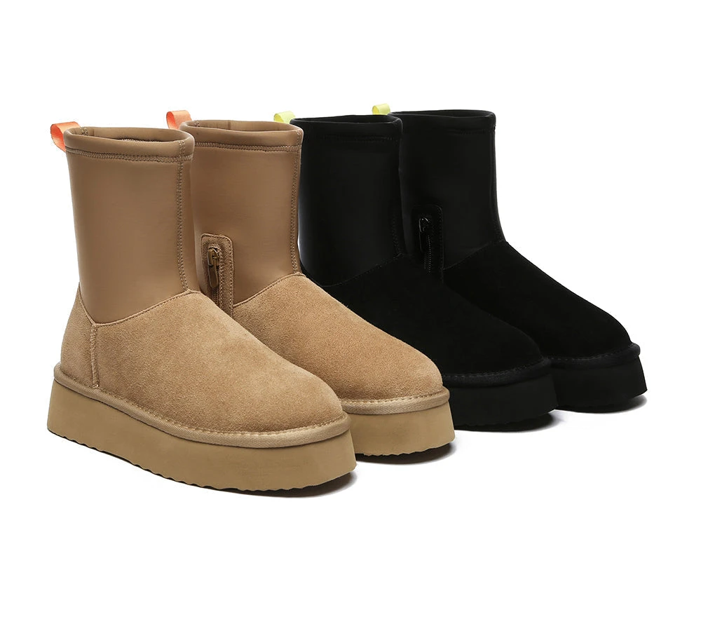 UGG Platform Boots Women Sheepskin Wool Zipper Decor Stretchy Mid Calf Ethel 3 UGG Platform Boots Women Sheepskin Wool Zipper Decor Stretchy Mid Calf Ethel