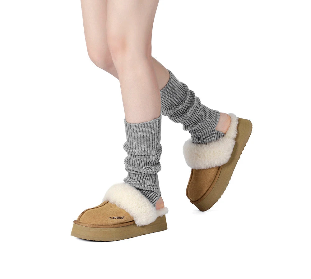 Women Stretchy Ribbed Knit Stirrup Leg Warmers 4 Women Stretchy Ribbed Knit Stirrup Leg Warmers - Image 2