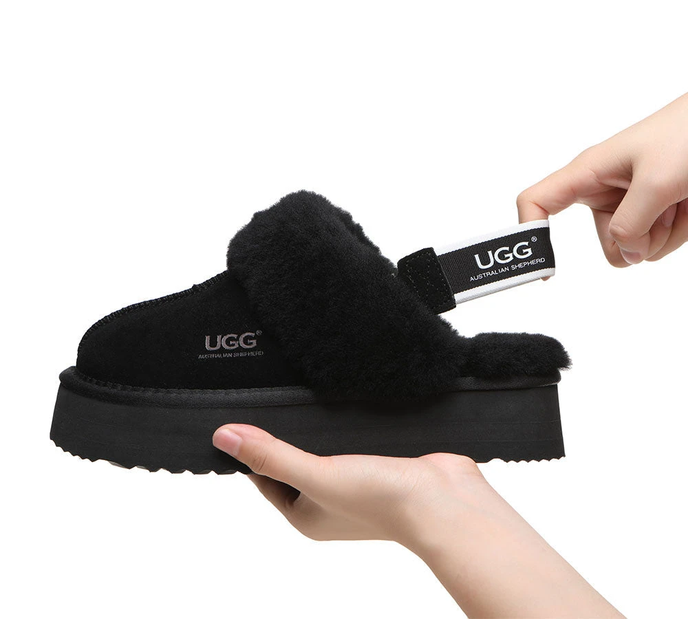 UGG Slippers Women Sheepskin Wool Removable Strap Slingback Slippers Muffin Platform 22 UGG Slippers Women Sheepskin Wool Removable Strap Slingback Slippers Muffin Platform - Image 20