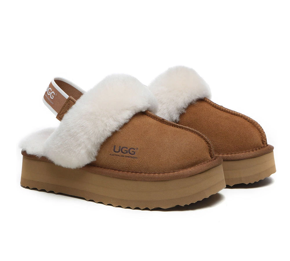 UGG Slippers Women Sheepskin Wool Removable Strap Slingback Slippers Muffin Platform 6 UGG Slippers Women Sheepskin Wool Removable Strap Slingback Slippers Muffin Platform - Image 4