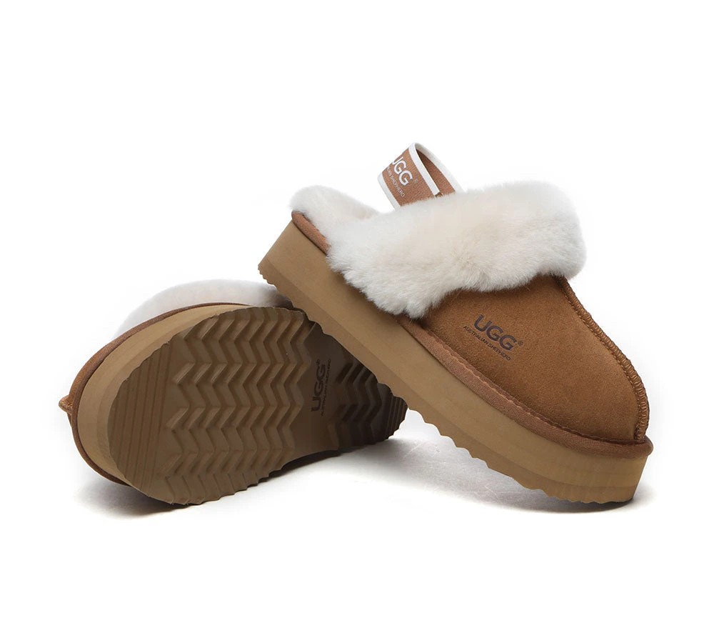 UGG Slippers Women Sheepskin Wool Removable Strap Slingback Slippers Muffin Platform 7 UGG Slippers Women Sheepskin Wool Removable Strap Slingback Slippers Muffin Platform - Image 5