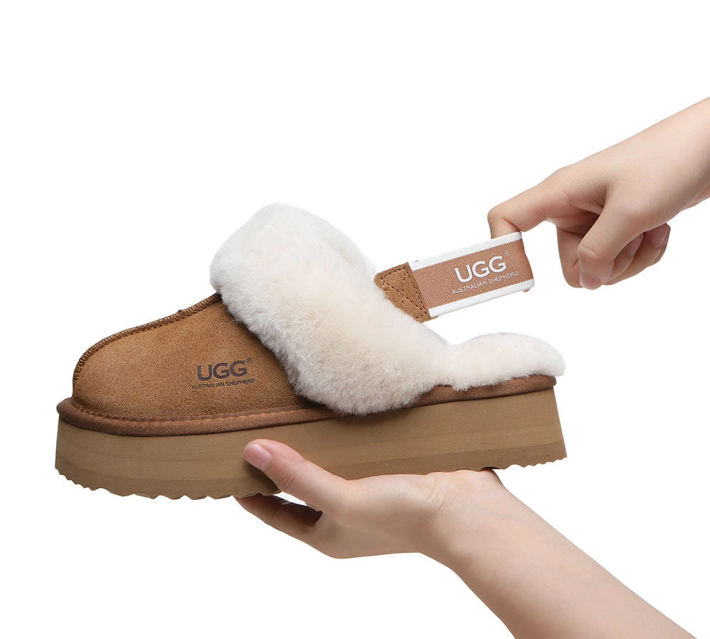 UGG Slippers Women Sheepskin Wool Removable Strap Slingback Slippers Muffin Platform 12 UGG Slippers Women Sheepskin Wool Removable Strap Slingback Slippers Muffin Platform - Image 10