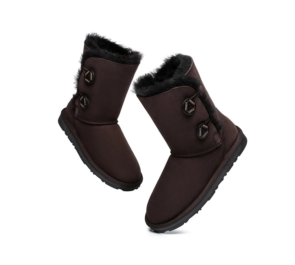 Twin Button Short Sheepskin Wool Water Resistant Boots 14 Twin Button Short Sheepskin Wool Water Resistant Boots - Image 12