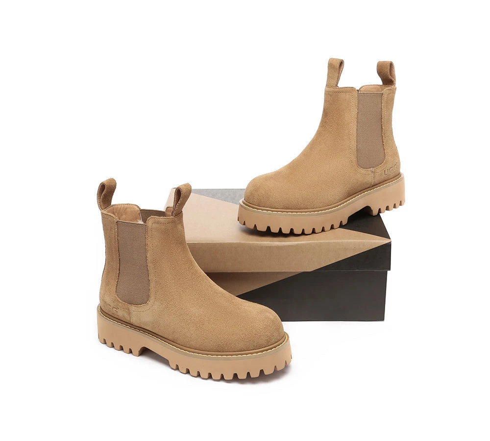 UGG Boots Sheepskin Wool Suede Chelsea Block Heel Chana 6 UGG Boots Sheepskin Wool Suede Chelsea Block Heel Chana - Image 4