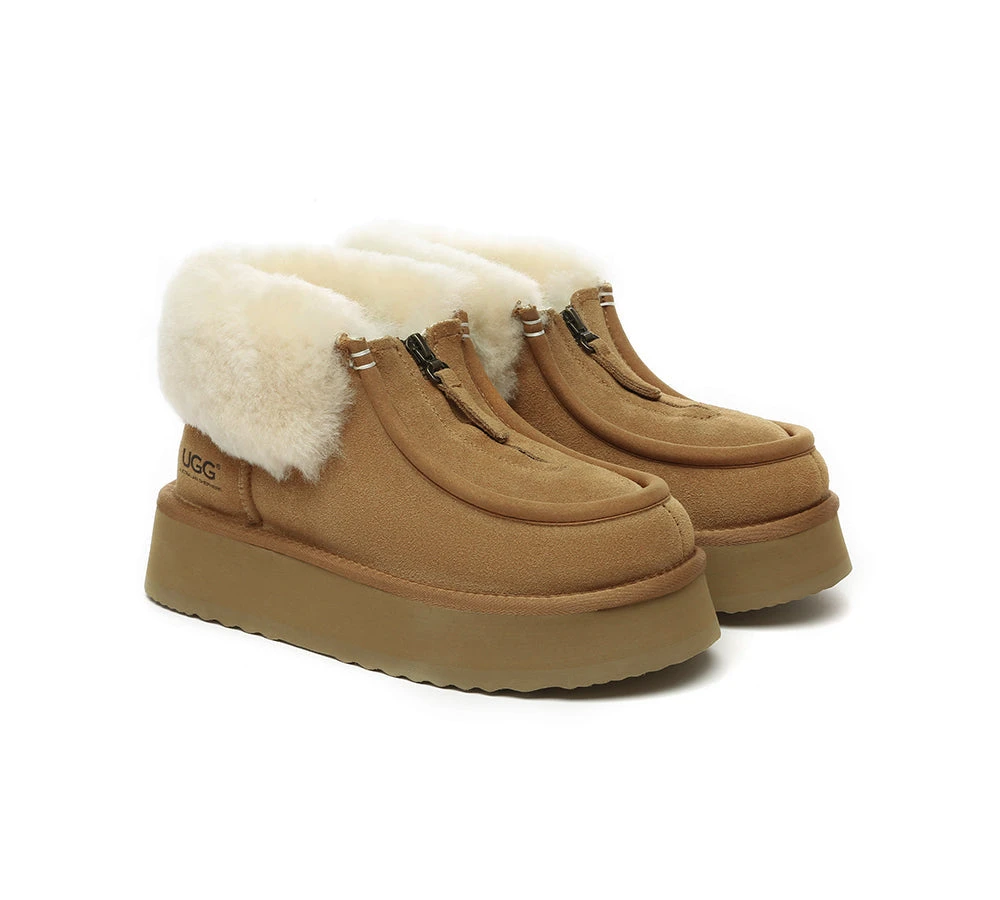 Sheepskin Wool Collar Zipper Platform Mini Ankle Boots 3 Sheepskin Wool Collar Zipper Platform Mini Ankle Boots