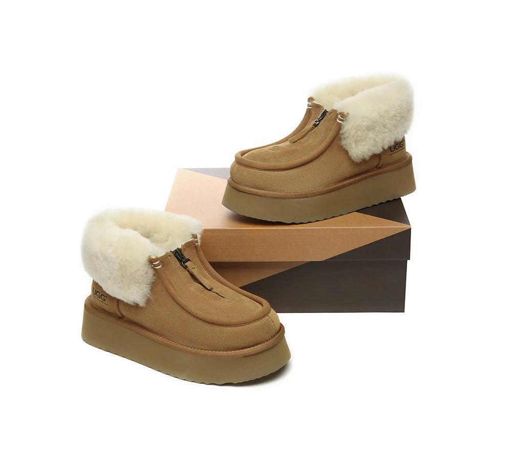 Sheepskin Wool Collar Zipper Platform Mini Ankle Boots 5 Sheepskin Wool Collar Zipper Platform Mini Ankle Boots - Image 3
