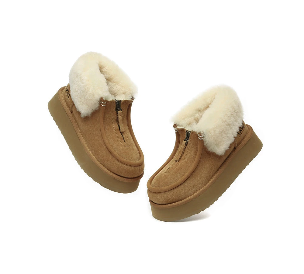Sheepskin Wool Collar Zipper Platform Mini Ankle Boots 6 Sheepskin Wool Collar Zipper Platform Mini Ankle Boots - Image 4