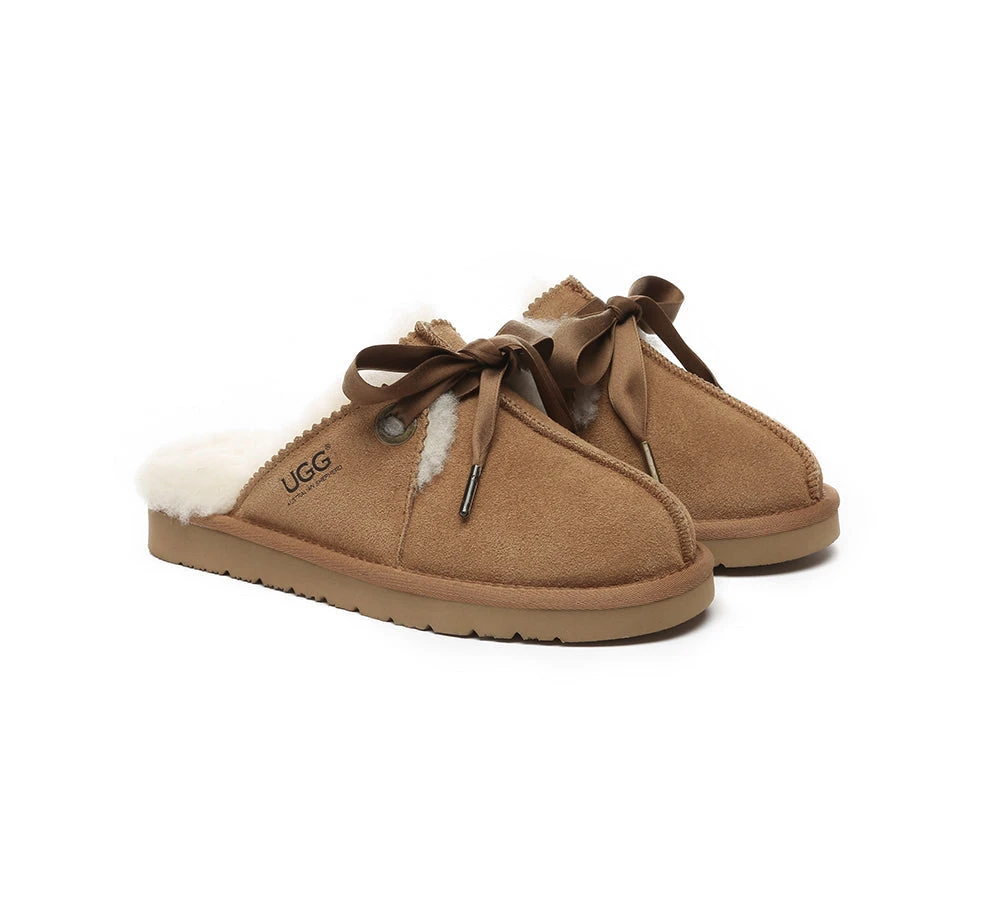 UGG Slippers Women Sheepskin Wool Adjustable Ribbon Slippers Nonslip Ruby 4 UGG Slippers Women Sheepskin Wool Adjustable Ribbon Slippers Nonslip Ruby - Image 2