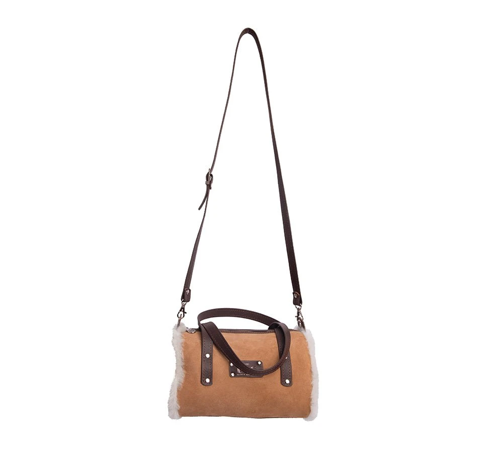Women Sheepskin Wool Medium Hand Carry Zip Barrel Bag 9 Women Sheepskin Wool Medium Hand Carry Zip Barrel Bag - Image 7
