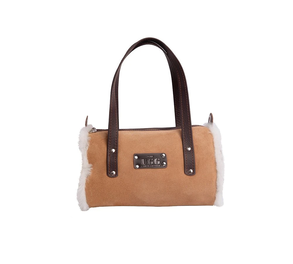 Women Sheepskin Wool Medium Hand Carry Zip Barrel Bag 4 Women Sheepskin Wool Medium Hand Carry Zip Barrel Bag - Image 2