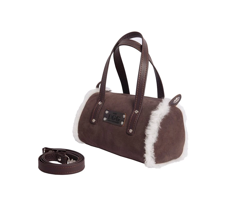 Women Sheepskin Wool Medium Hand Carry Zip Barrel Bag 17 Women Sheepskin Wool Medium Hand Carry Zip Barrel Bag - Image 15