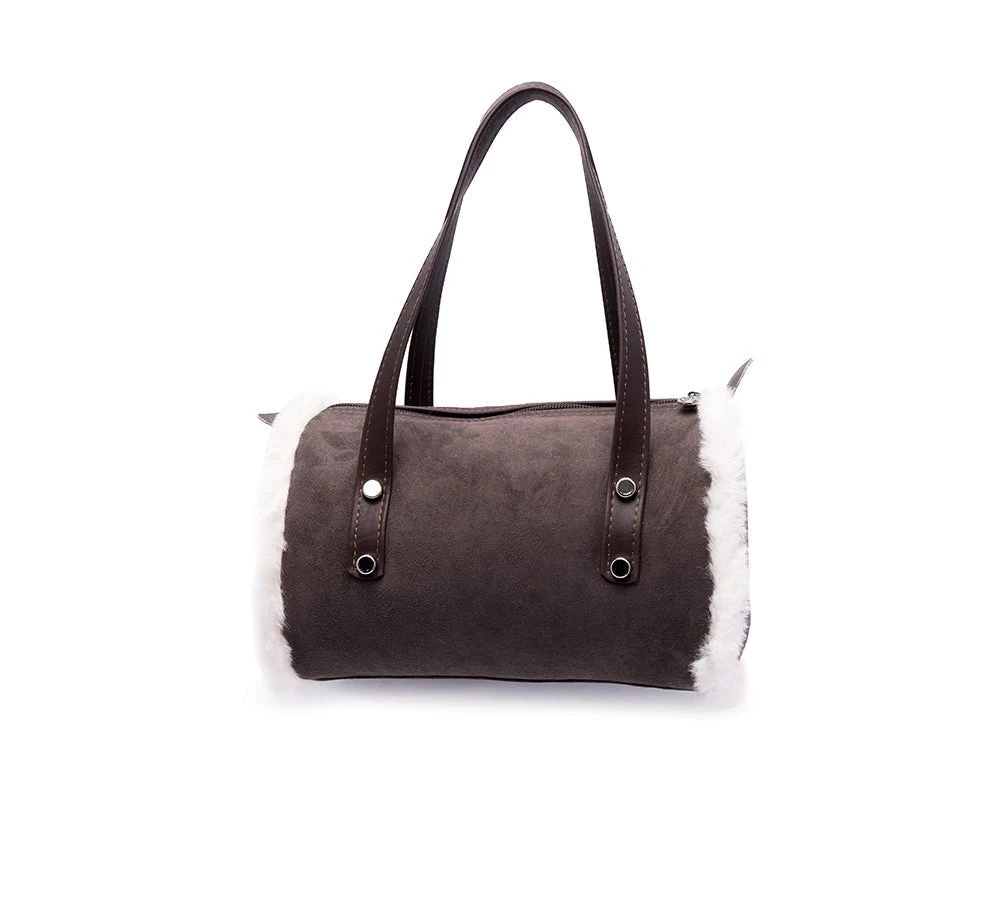 Women Sheepskin Wool Medium Hand Carry Zip Barrel Bag 13 Women Sheepskin Wool Medium Hand Carry Zip Barrel Bag - Image 11